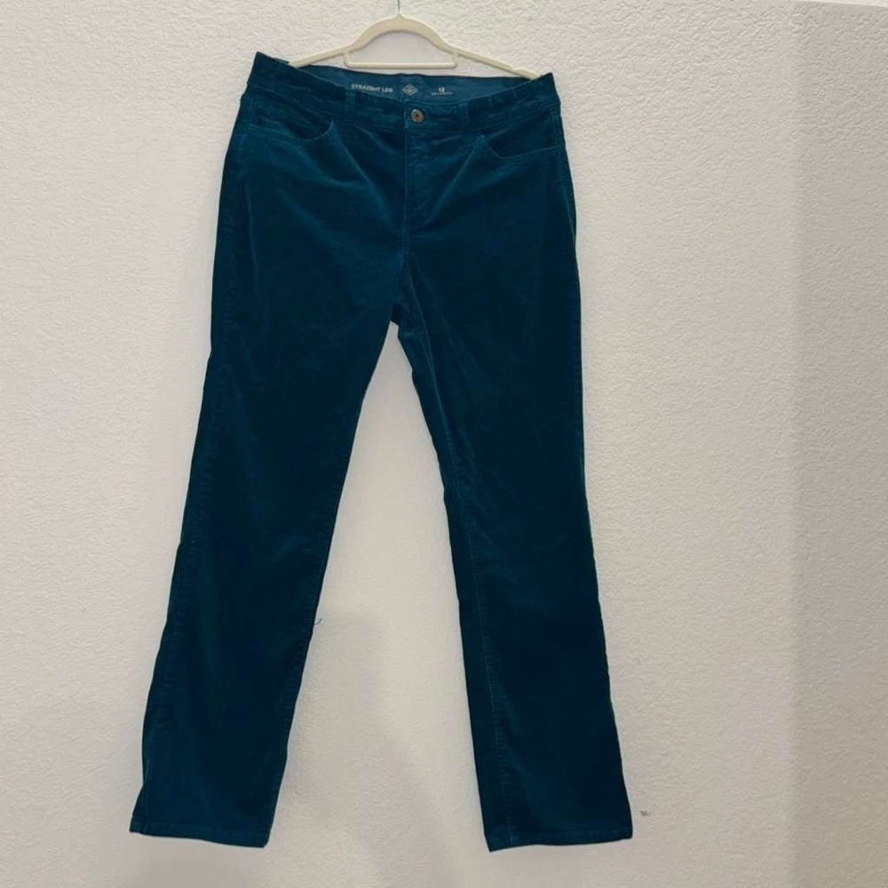 St. John's Bay Women's Size 12 Straight Leg Corduroy Pants Turquoise W34" L40"